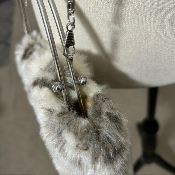 Adorable Faux Fur Mini Handbag Purse Asymmetrical Handle Silver Hardware Clean - Picture 7 of 15